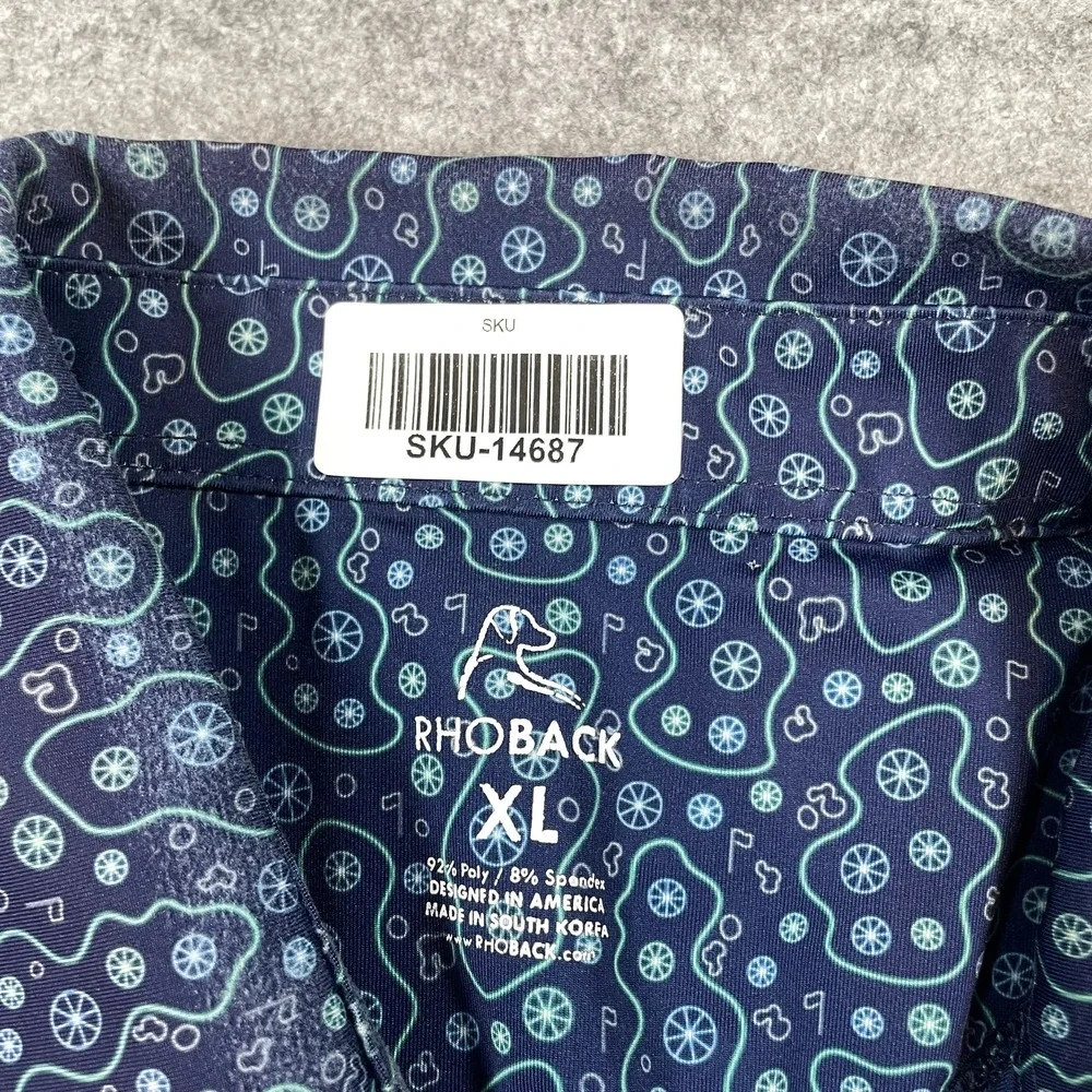 Rhoback Mens Polo Shirt XL Golf Course Abstract Performance Navy Blue
